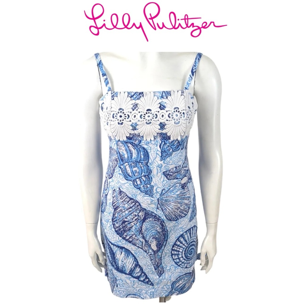 Lilly Pulitzer Blue and White Shell Print Mini Dress
